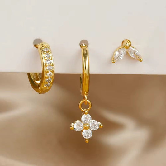 Premium set of 3 piercing studs of single ear