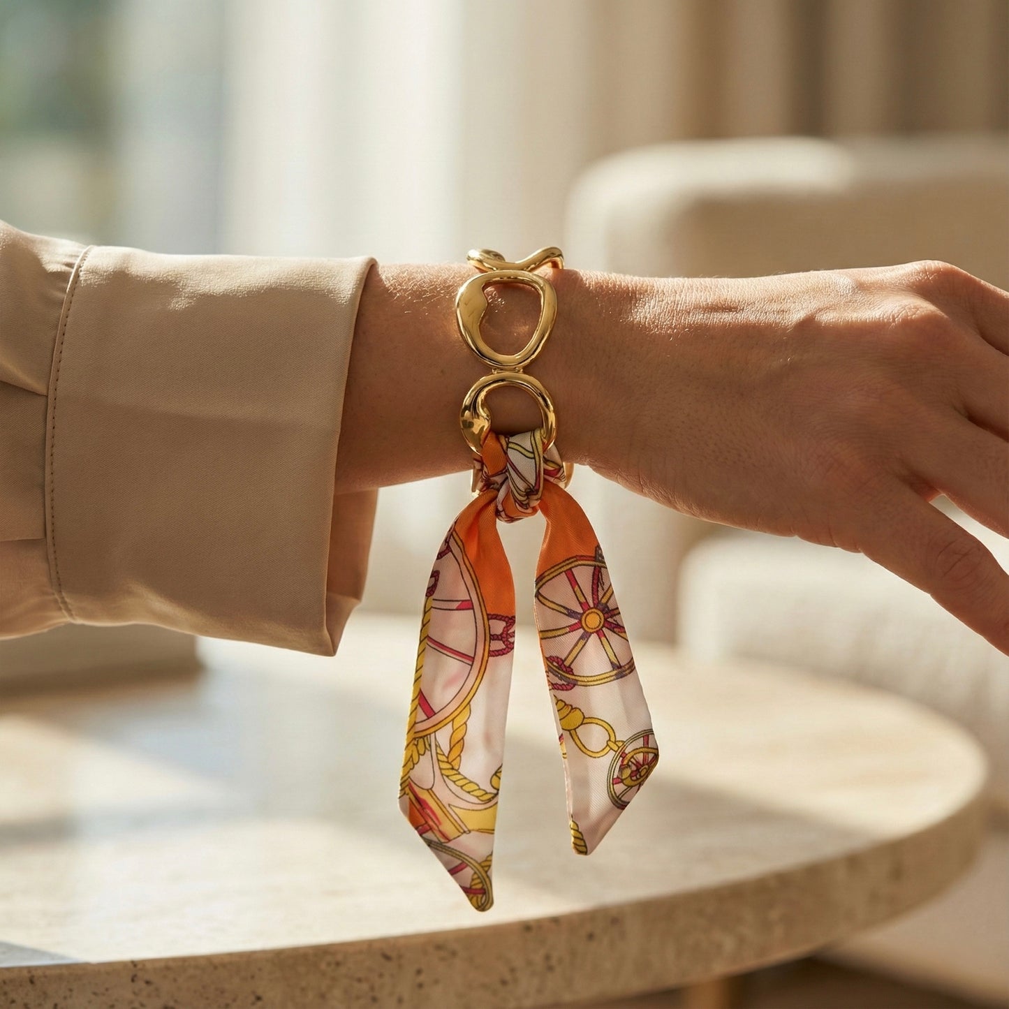 Golden Link Silk Scarf Bracelet