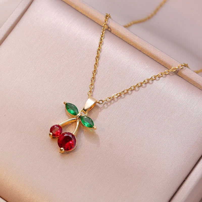 Cherry zirconia pendant necklace