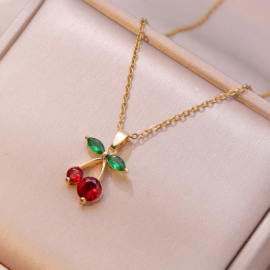 Cherry zirconia pendant necklace