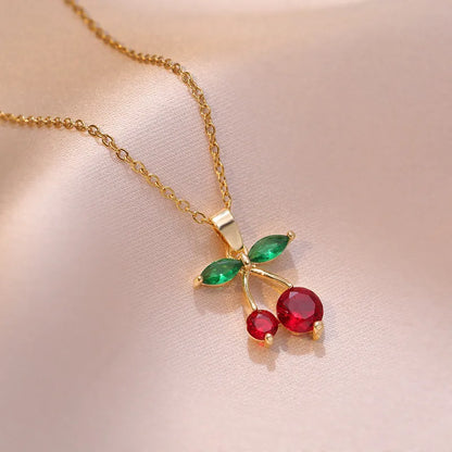 Cherry zirconia pendant necklace