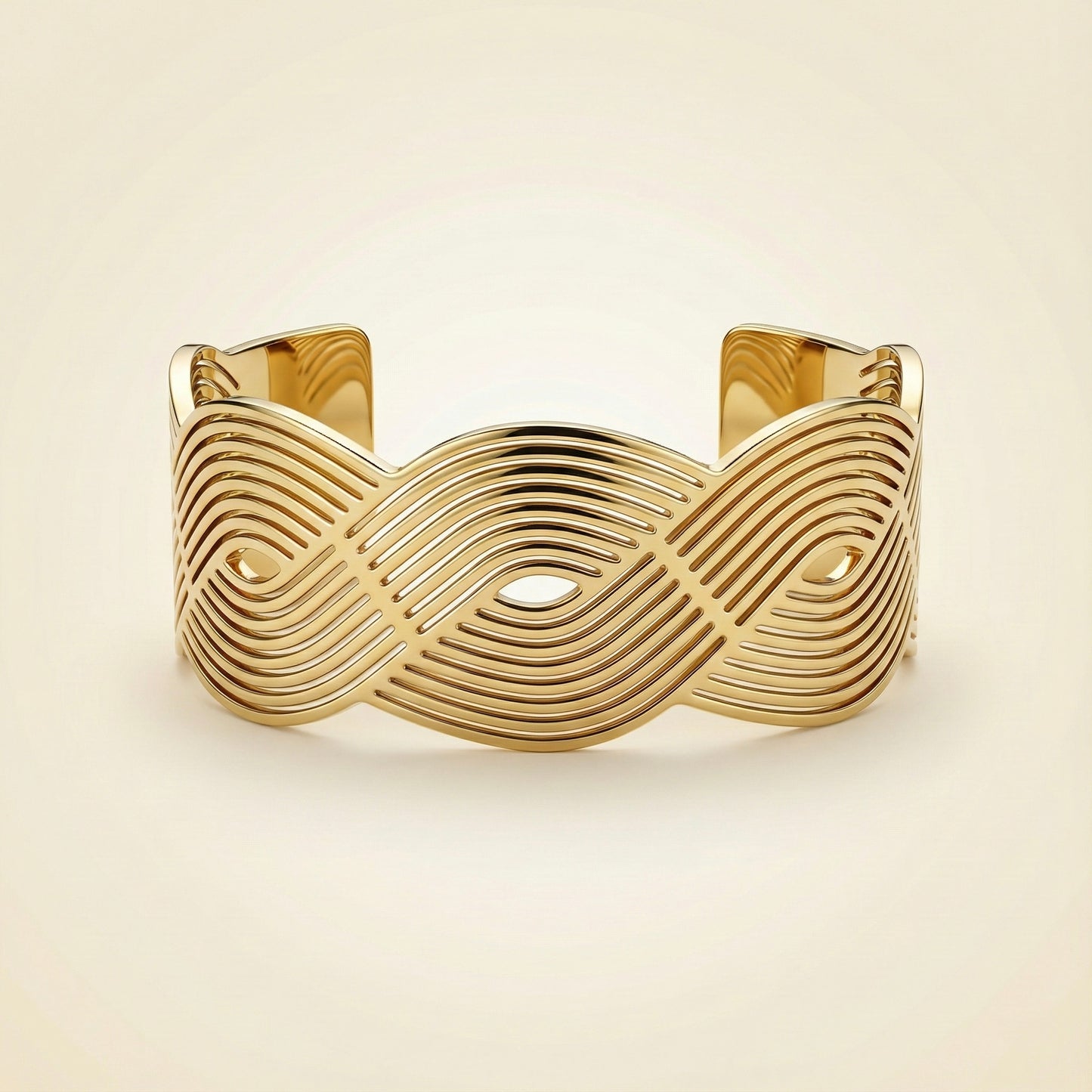 Infinity wave gold cuff bracelet with sculptural cut-out design – Mystjuels