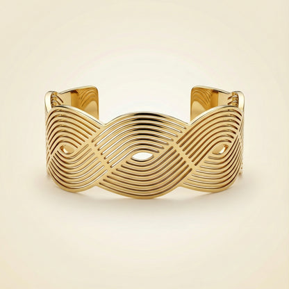 Infinity wave gold cuff bracelet with sculptural cut-out design – Mystjuels
