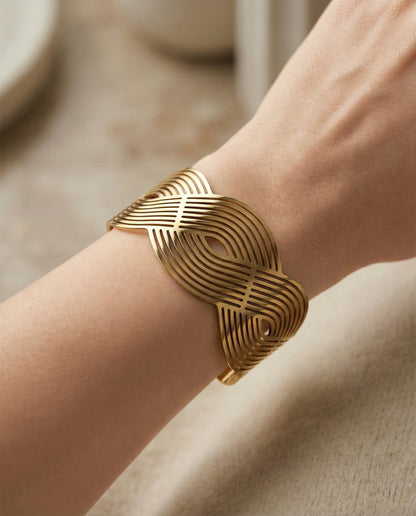 infinity wave gold cuff bracelet with sculptural cut-out design – Mystjuel