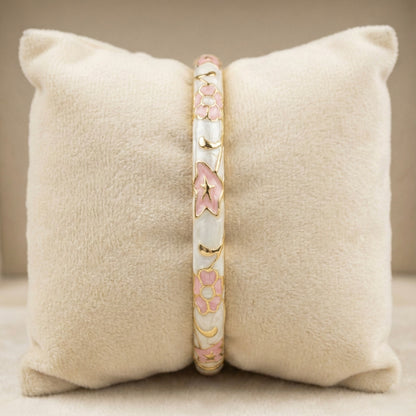 Ivory & Blush Floral Enamel Bangle with Gold Accents