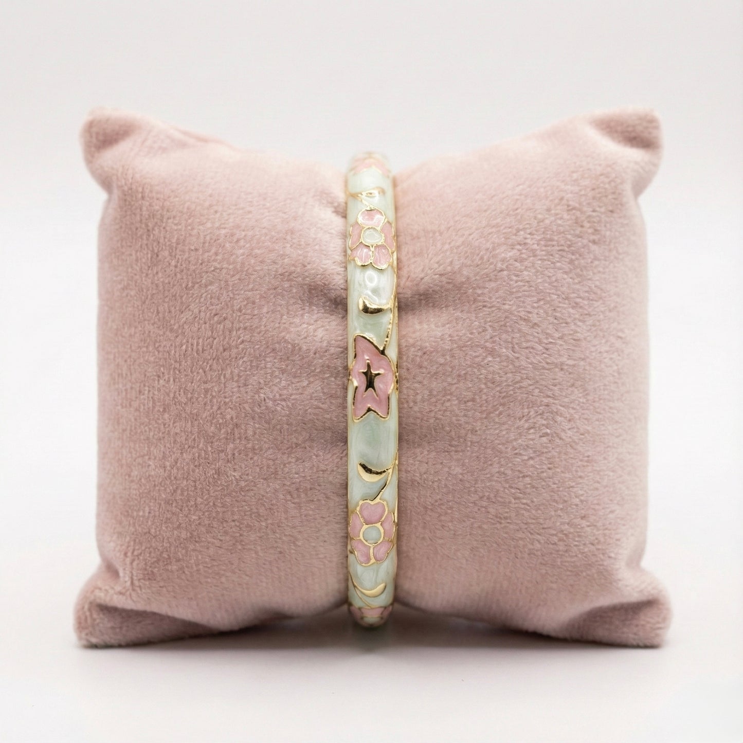 Ivory & Blush Floral Enamel Bangle with Gold Accents