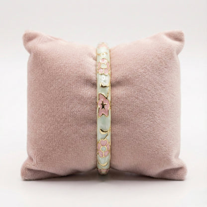 Ivory & Blush Floral Enamel Bangle with Gold Accents