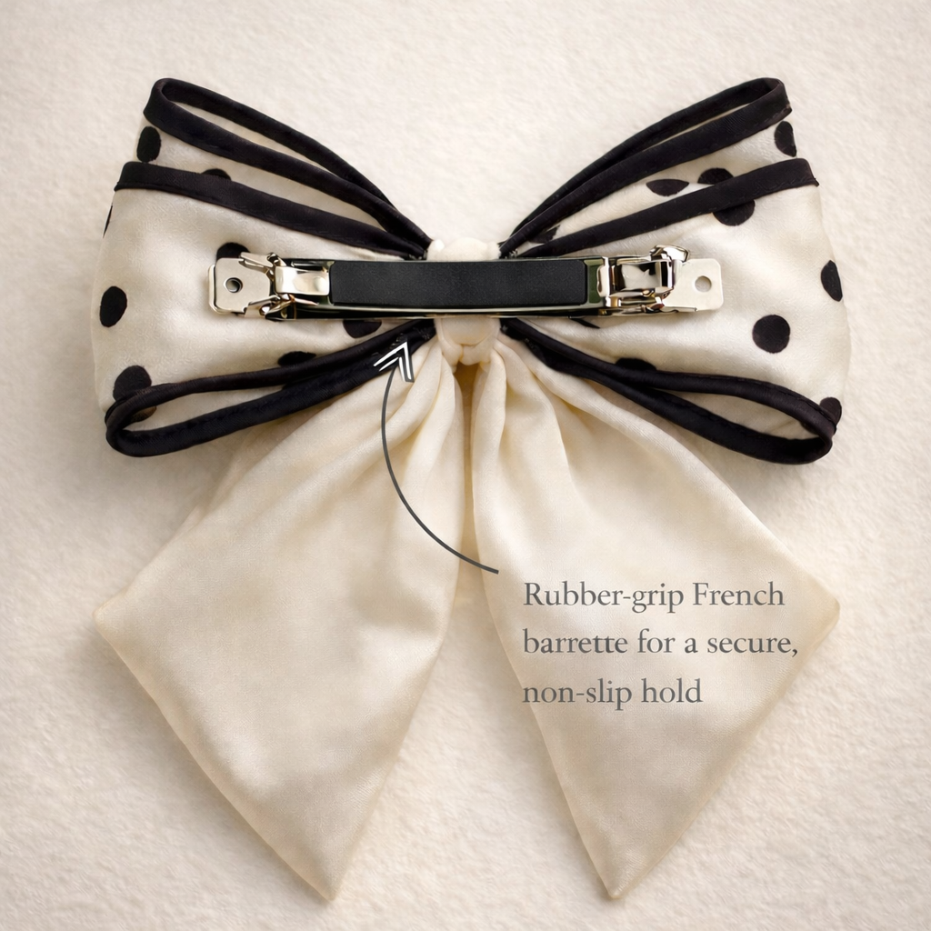 Ivory Polka Dot Satin Bow Barrette