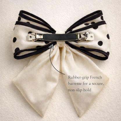 Ivory Polka Dot Satin Bow Barrette