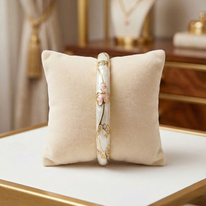 Ivory Pearl-Finish Floral Enamel Bangle with Crystal Swirl