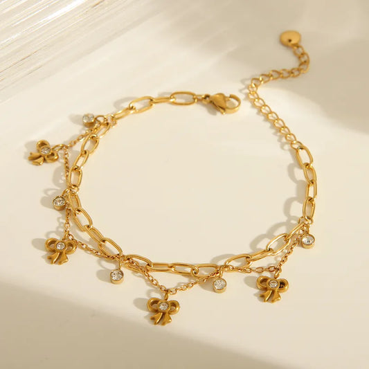 Dainty paper clip layered gold plated chain bracelets