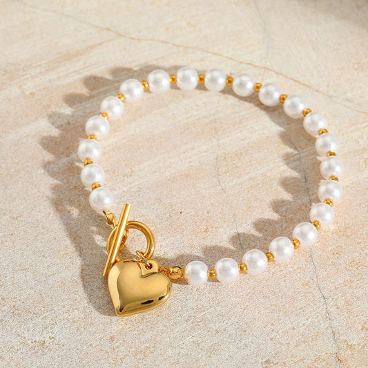 High end heart charme pearl bracelet