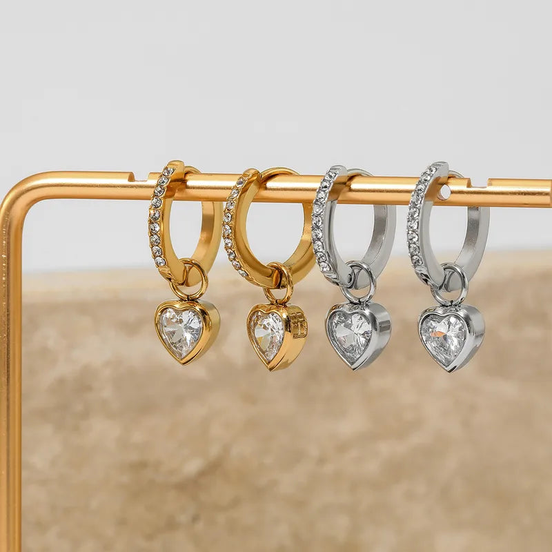 Zircon heart drop earings