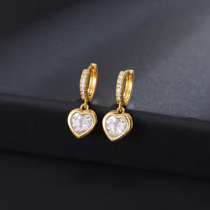 Luxurious Zircon heart drop stainless steel earrings