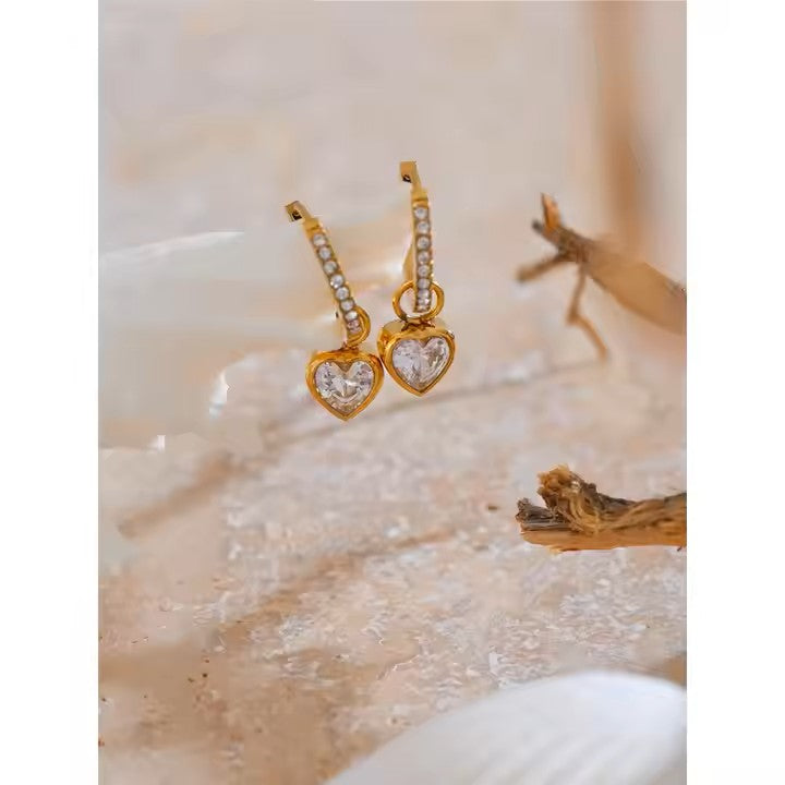 Luxurious Zircon heart drop stainless steel earrings