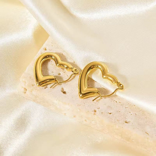 Open heart hoop earrings in anti-tarnish stainless steel with gold finish