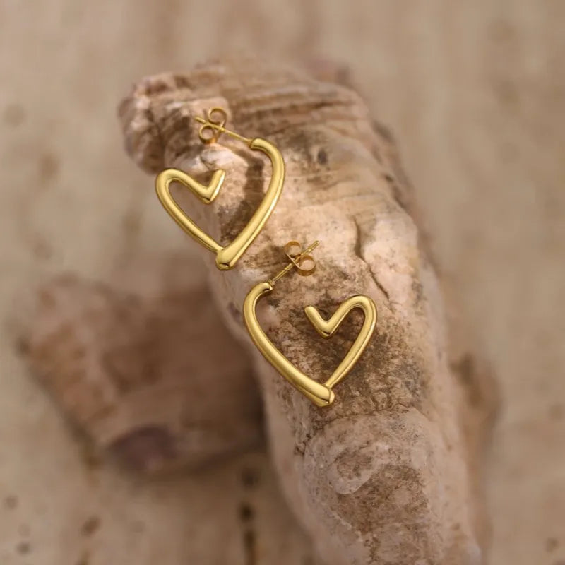 Open Heart Hoop Earrings – Anti-Tarnish Stainless Steel