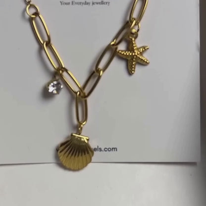 Ultra premium Elegant 3 charms beach pvd gold plated necklace