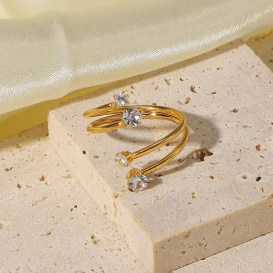 Adjustable dual layered zircon pvd gold plated ring
