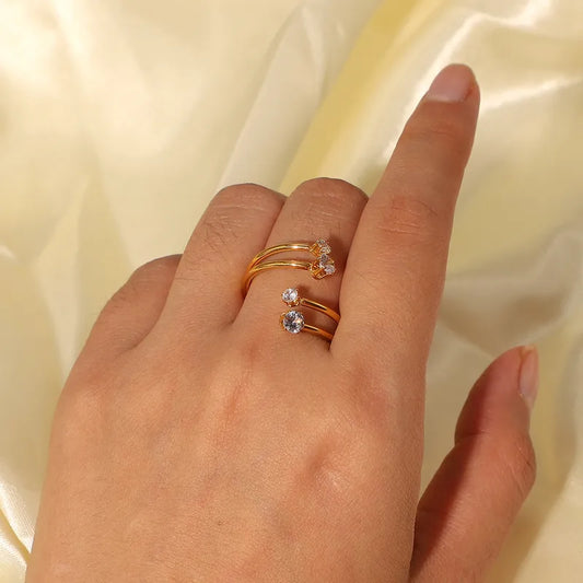 Adjustable dual layered zircon pvd gold plated ring