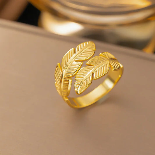 Feather ring adjustable pvd gold plated