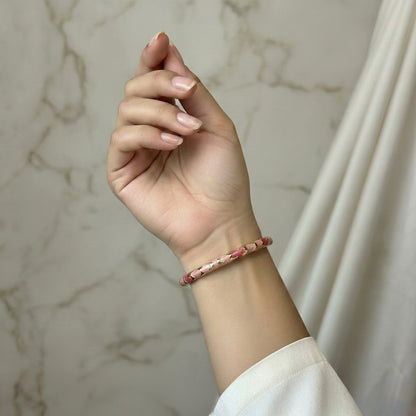 Rose Pink Glossy Enamel Bangle with Gold Curved Motifs