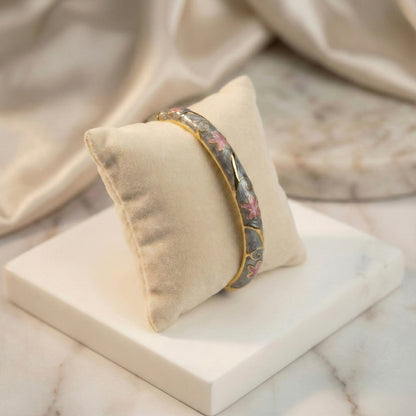 Soft Grey Floral Enamel Bangle with Pink Accents