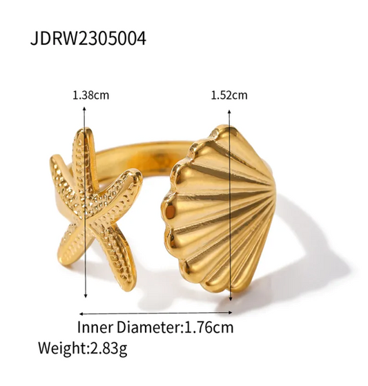 Elegant starfish gold plated anti-tarnish adjustable ring