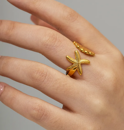 Elegant starfish gold plated anti-tarnish adjustable ring