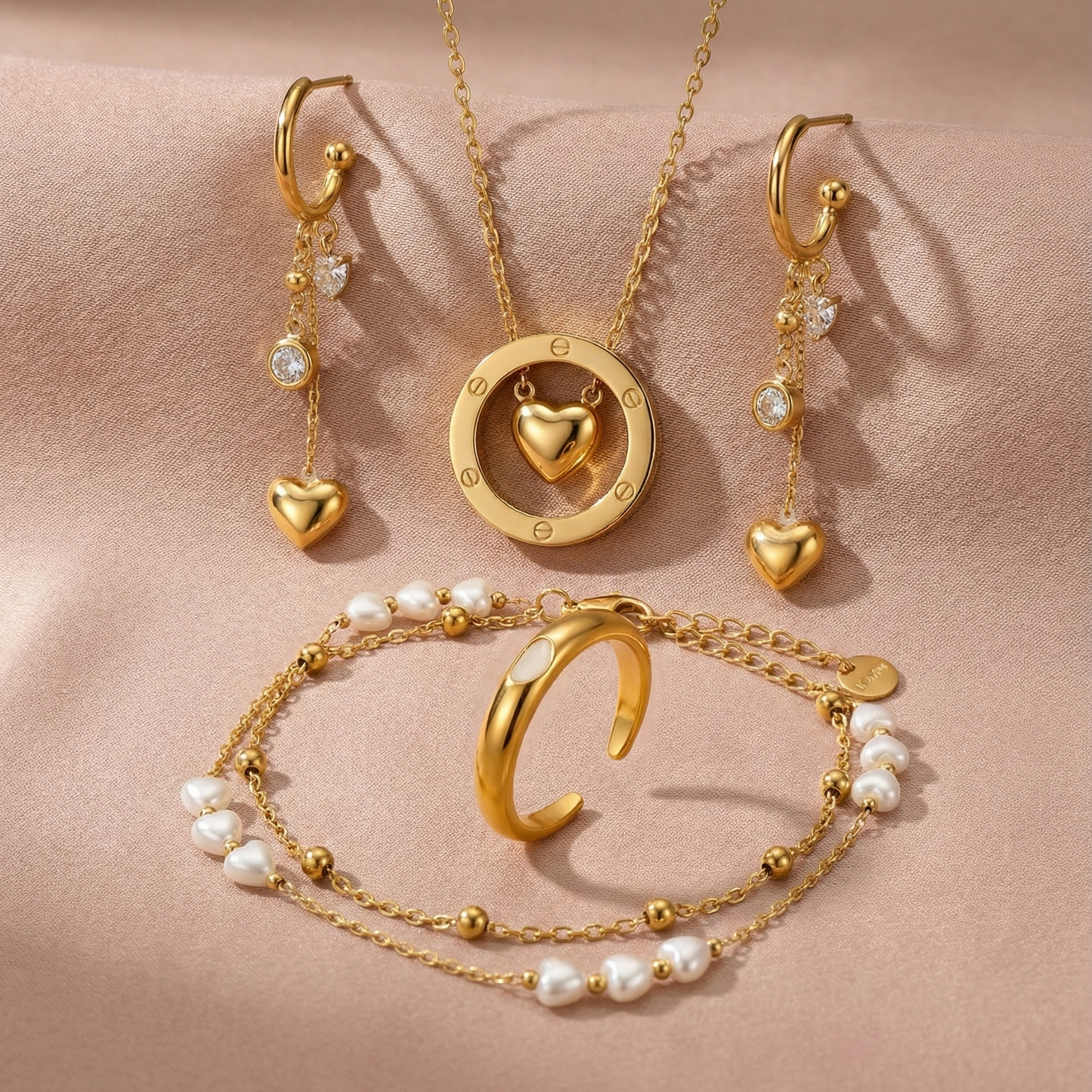 Heart Harmony Combo Set – Necklace, Ring, Earrings & Bracelet