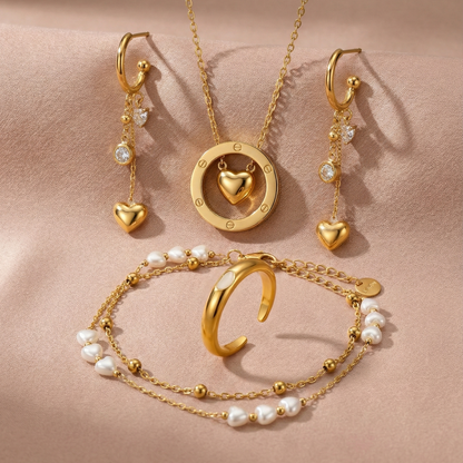 Heart Harmony Combo Set – Necklace, Ring, Earrings & Bracelet