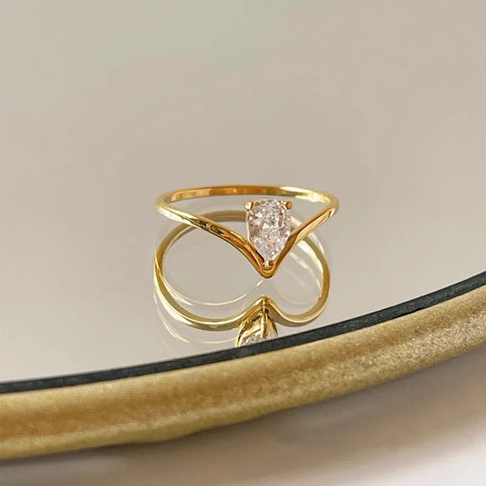 Simple elegant gold plated zircon ring