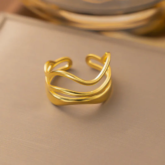 Solid stringed pvd gold plated adjustable ring